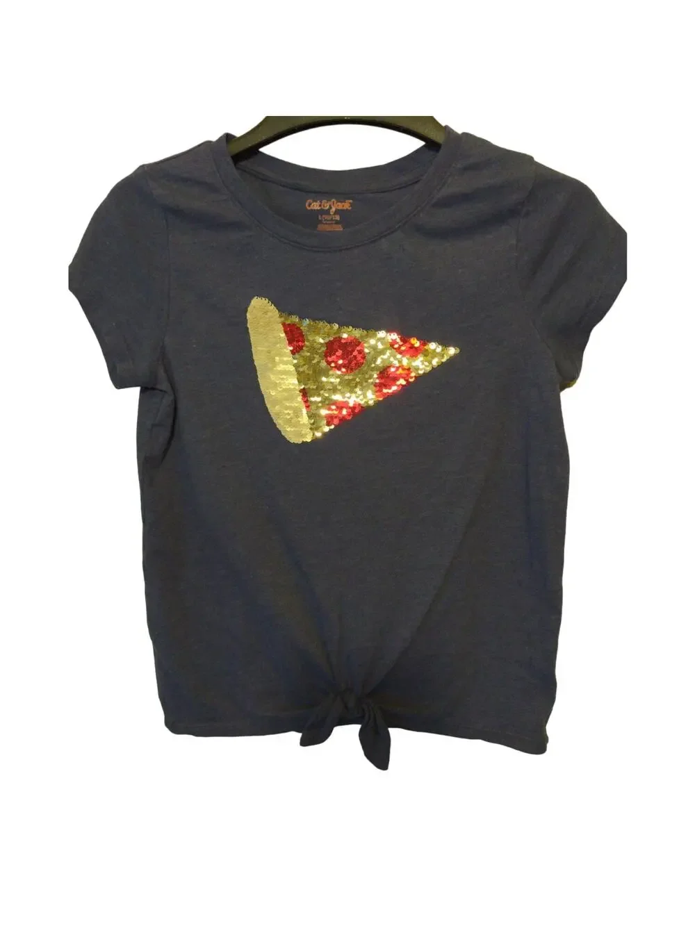 Cat & Jack Flip Sequin Pizza Girl's Navy Blue T-shirt size L 10/12